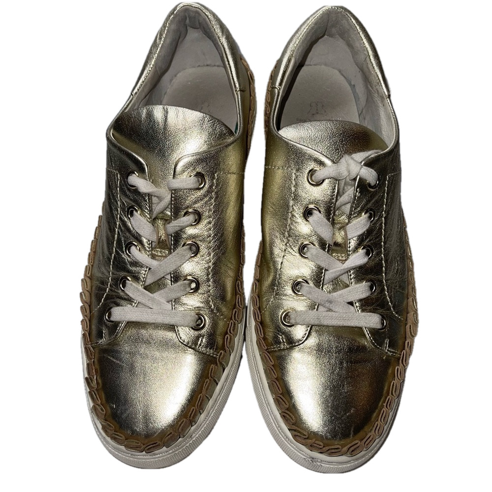 Paul & Joe Sister Metallic Gold Sneakers Ruffle Embellishment casual sz 38 8